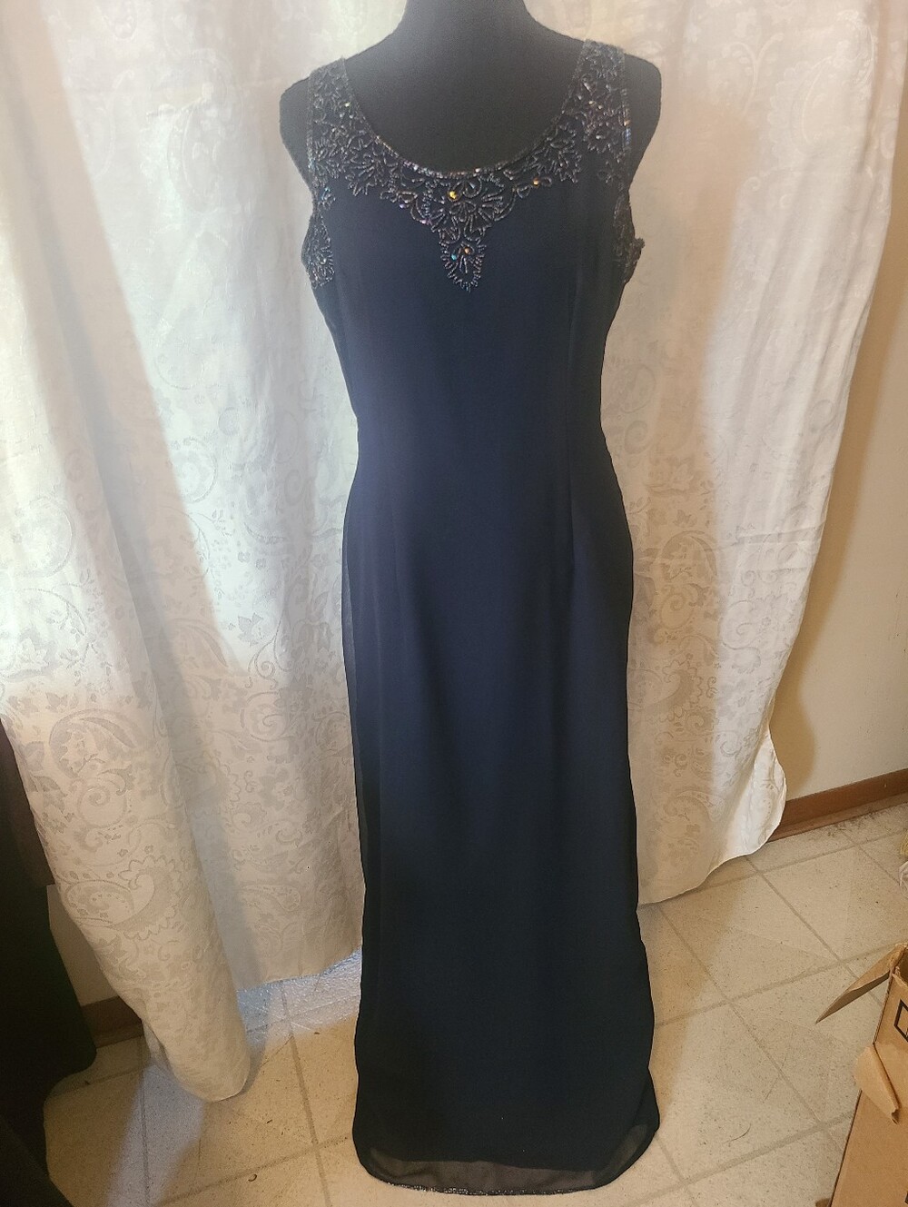 J Kara Navy Beaded Maxi Dress